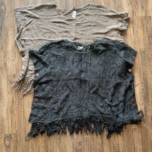 Maurices Ponchos w/ Fringe & Button Detail OS